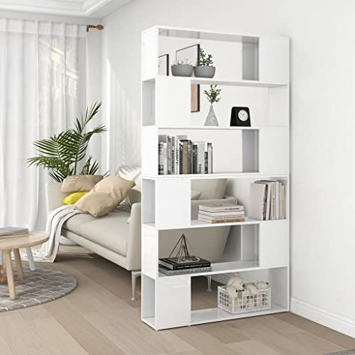 CKioict Büroregal Mehrzweckschrank Vorratsschrank Bücherregal Raumteiler Hochglanz-Weiß 100x24x188 cmfür Wohnzimmer Schlafzimmer und Homeoffice