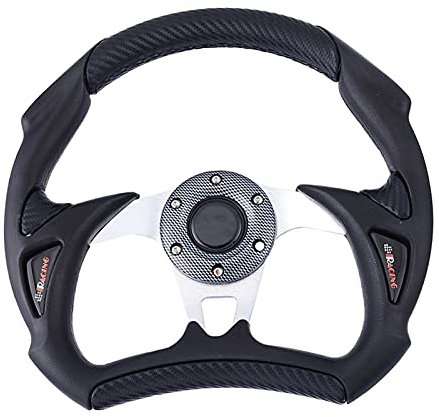Drifting Steering Wheel,Sportlenkrad Schwarzes rotes Aluminium-flaches Teller-Auto-Lenkrad mit Horn-Drifting Racing Sport Ledereffekt