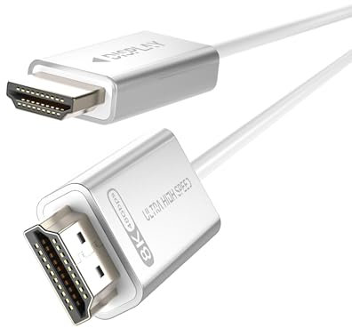 YSerendept Cable HDMI 2.1 de 3.3 pies, color blanco, 4K 8K, fibra óptica, cable HDMI [8K a 60Hz 4K a 120Hz, 48Gbps, HDR dinámico, eARC, HDCP 2.2 y 2.3, 3D] compatible con 4090, RX 7900 XTX, monitor