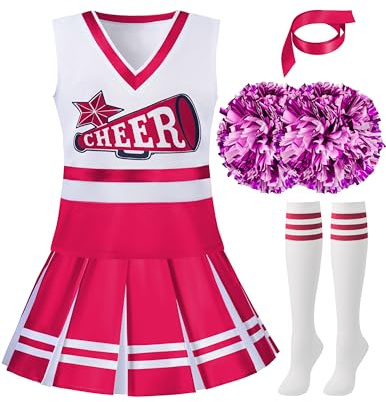Spooktacular Creations Cheerleader Costume for Girls, Kids Halloween Cheerleader Outfit, Child Cheerleading Uniform for Halloween Dress Up Parties, Pink, S