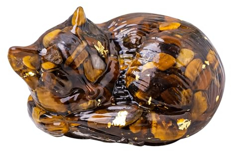 RJINGSHI Statue aus natürlichem Tigerauge, Kristall, Katze, Harz, schlafende Katze, Dekoration, Büro, Schreibtisch, Dekoration, Katzenstatue, Heilkristall, Heimdekoration, Katzenfigur, Geschenke für