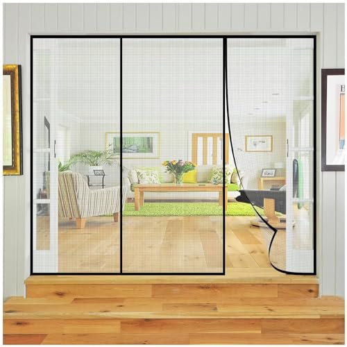 Fliegenvorhang Magnet Balkontür 170x225cm Insektenschutz Fenster Moskitonetz Fliegengitter Magnet Tür Für Balkontür Schiebetür Fenster Ohne Bohren, Schwarz