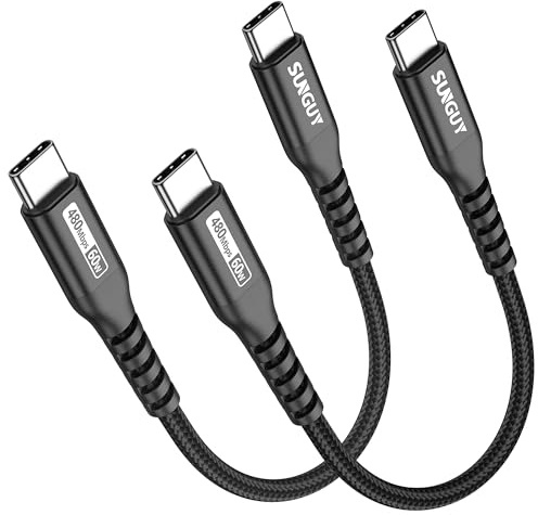 SUNGUY Cable USB C Corto, 15cm*2 Cable USB C a USB C, 60W Carga Rápida Cable USB Tipo C Compatible con iPhone 15/15 Pro/Pro Max/Plus, Galaxy S24 S23 S22 A54, MacBook Air, iPad Pixel 7 Pro - Negro