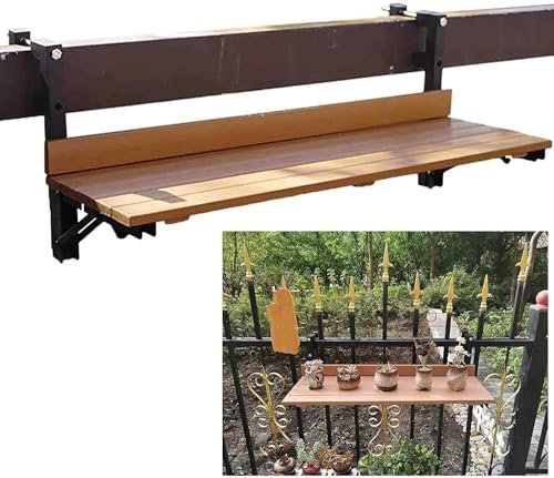 Kanduo Balkontisch hängend Balkon-Stehtisch for Balustrade, Balkon-Hängetisch, klappbarer Balkontisch, klappbarer Tisch for Terrasse und Garten Externer Beistelltisch(Wood Color)