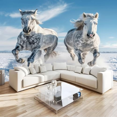 Fototapete 3D Effekt Pferd Mit Tiermotiv Wandbild Wohnzimmer Schlafzimmer Wanddekoration Tapete 350 (B) x 256 (H) cm