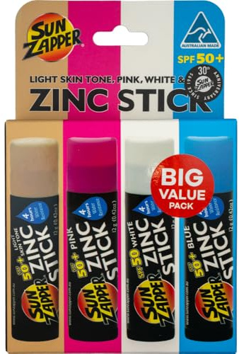 Sun Zapper Surf Pack Zinc Sunscreen Sticks SPF 50+ Water Resistant - Broad Spectrum Sunblock for Face & Body - Made in Australia