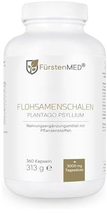 FürstenMED® 360 Flohsamenschalen Kapseln Hochdosiert mit 3000mg Tagesdosis (Psyllium Husk) Schonend verarbeitete Kapseln (kein Pulver) - Vegan, laborgeprüft & Ohne Zusatzstoffe