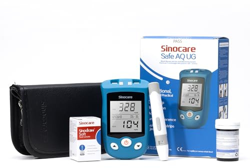 Sinocare Misuratore di Glicemia e Acido Urico, Safe AQ UG Multifunzione 2 in 1 Kit di Monitoraggio Accurati con 25 strisce reattive per il glucosio e lancettes (senza strisce reattive per Acido Urico)