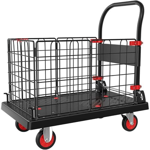 ENWYTE Handkarre Rollwagen-Transportwagen-Trolley Wagen-Pritschenwagen Mit Hohem Zaun Kleiner Zusammenklappbarer Tragbarer Wagen Zum Beladen Und Lagern des Transports Schwerer Gegenstände(48X72X89cm)