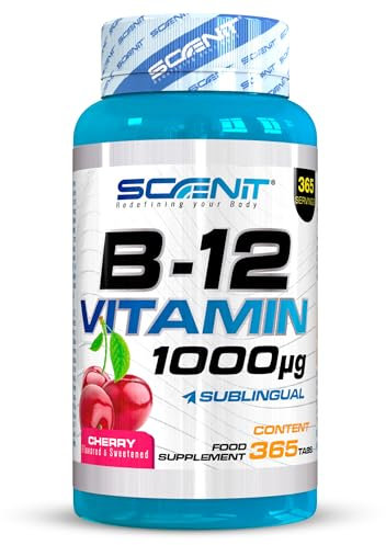 Vitamina B12 Sublingual - 1000 mcg - 365 tabletas - Sabor Cereza - Vitamina B12 - Vitamina B12 vegana - Vitamina B12 Cianocobalamina - Vitaminas B12 - Suplemento Vitamina B12