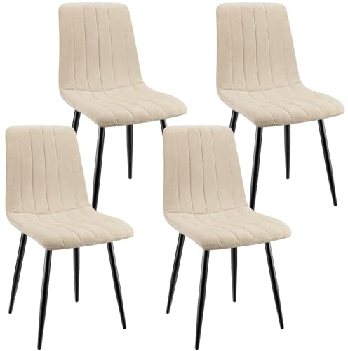 ANVOFONG Set Di 4 Sedie Da Pranzo,Sedia Da Cucina Con Piedi In Metallo Nero,Sedie Imbottite Con Tessuto Di Lino,Sedia Da Camera Da Letto Salotto,Beige