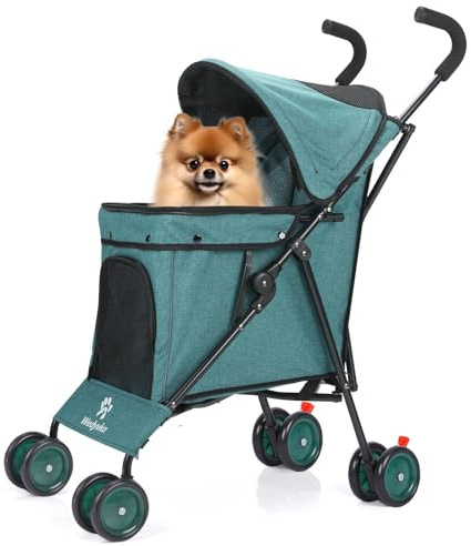 Passeggino 3 in 1 per cani di piccola taglia e gatto, pieghevole con ruote, rete traspirante, grande capacità, facile da trasportare (verde scuro)