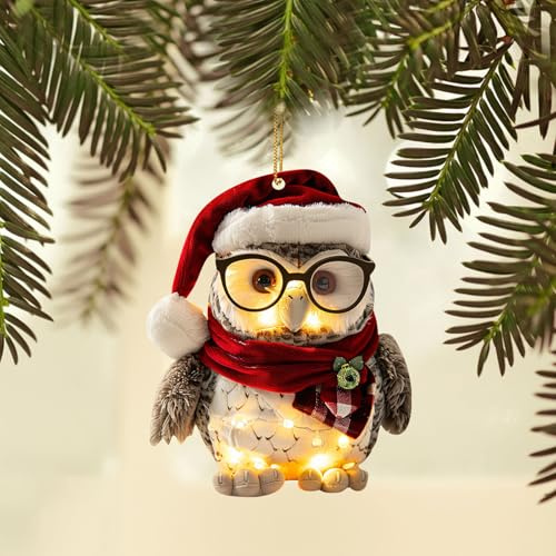 Niedlicher Eule Weihnachtsbaum Anhänger, Lustiger Christbaumschmuck, Weihnachten Acryl Tier Dekor Weihnachtsbaumschmuck 2D Anhänger Eule Waschbär Weihnachtsbaum Anhänger Weihnachtsdeko