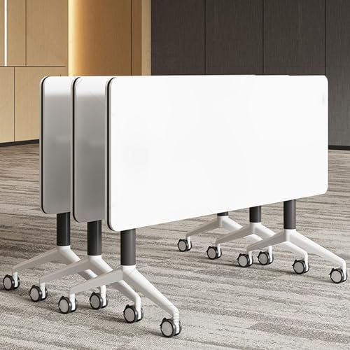 EAHKMETQ Weißer, Faltbarer mobiler Schulungstisch mit Klappplatte fürs Büro, Konferenzraumtisch, Besprechungstisch, tragbarer Klapptisch mit Sichtschutz und Feststellrollen für das Büro im
