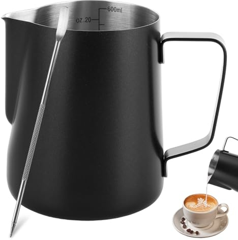 ASelected Mlik Jug 600Ml/20Oz Milk Frothing Pitcher Stainless Steel Milk Jug for Making Latte Art and Coffee Cappuccino,Suitable for Coffee Lovers, Silvery