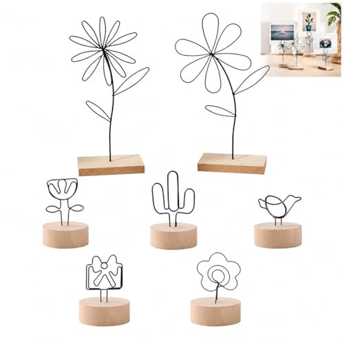 Porta Memo con Base Legno, 7pcs Porta Foto con Mollette, Segnaposto in Legno con Decorazioni Metalliche e Supporto per Foto, Set di 2 Fiori Neri con 5 Supporti Verticali in Legno,Alta Qualità,Elegante