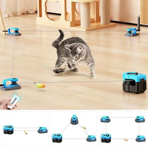 OneAmg Interaktives Katzenspielzeug Drei-Anker-Design,Katzenspielzeug Selbstbeschäftigung Automatische/Ferngesteuerte Simulierte Mausgeräusche Katzenspielzeug Elektrisch Dreistufig Enstellbar Bissfest