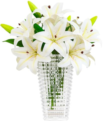 Olrla Konstgjorda blommor Lily 6 blombuketter, verklig känsla falsk blomma för bankett bröllop hem dekorationsbutik, blomsterarrangemang (B0DZ6ND1CL)