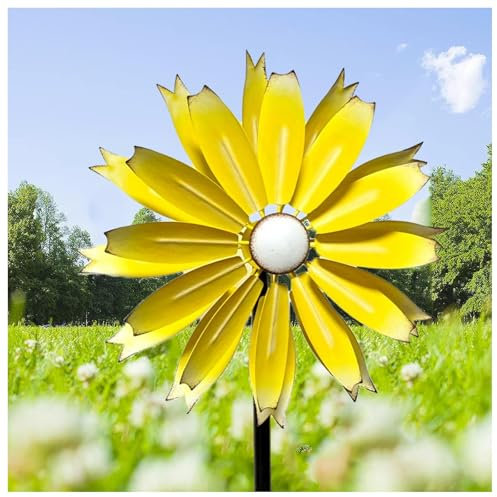 Hazomeu Garten WindmüHle 149cm WindräDer FüR Garten Edelstahl Kugellager Windrad Garten XXL FüR Den AußEnbereich,Terrasse, Rasen,Yellow