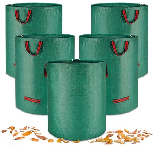 5 X 272 Sacchi Giardinaggio, robusti, pieghevoli, sacco per erba tagliata per rifiuti da giardino, in tessuto di polipropilene, per erba, foglie, siepe, rifiuti da giardino