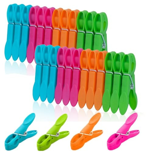 Clothes Pegs for Washing Line, Washing Pegs with Durable Spring, Plastic Non Slip Laundry Clips, Rust-Resistant for Outdoor & Indoor Drying, 4 Colors, 24 Pack