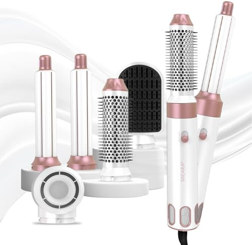 MIEARA 5 in 1 Airstyler Ionen Föhn, Professioneller Multifunktionaler Hairstyler, für Schnelles Trocknen Warmluftbürste Frizz-Free Lockenstab Automatisch Volumizing Glättung (pink)