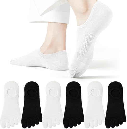 Soleeya 6 Pares Calcetines 5 Dedos Mujer Talla 35-40, Transpirable Calcetines Invisibles Cinco Dedos de Deporte Algodón Tobilleros de Corte Bajo Separados Pies con Silicona Antideslizante (B)