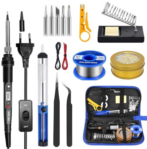 Juego de soldadores, 17 en 1, juego de soldadura segura 80 W con temperatura ajustable 100.500 ajustable y uno de los interruptores 5 puntas de soldadura para bricolaje soldadura ingeniería eléctrica