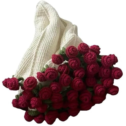 ZWJFDGQM Coperta fatta a mano all'uncinetto con bouquet di rose, kit fai da te con motivo a rose rosse, bianco