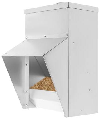 Hühnerfutterautomat aus verzinktem Eisen, 25 lbs (11,34 kg) Fassungsvermögen, regenfest & UV-beständig, für Hühner, Enten, Gänse, Wand- oder Bodenmontage, inkl. Montagezubehör