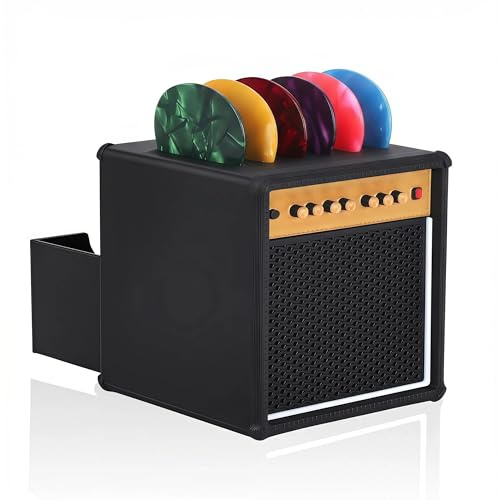 JYCSTE Boîte de rangement pour médiators, présentoir pour médiators, présentoir pour médiators en forme d'enceinte d'amplificateur avec 5 médiators en celluloïd