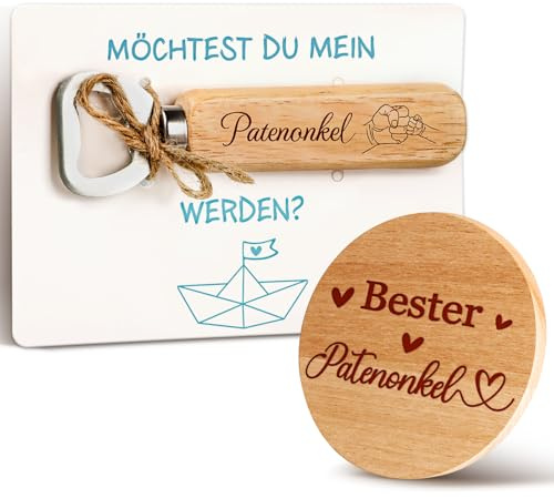 TUZELIYA Patenonkel Fragen Geschenk, Bester Patenonkel Geschenk Möchtest du mein Patenonkel werden Karte Holz, Taufpaten Fragen