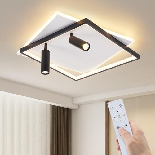 GBLY Deckenlampe LED Deckenleuchte: Schlafzimmer 52cm Wohnzimmer Dimmbar Modern 62W mit Deckenstrahler Schwarz mit Fernbedienung Metall Schlafzimmerlampe für büro Haus Wohnung Galerie Küchenlampe
