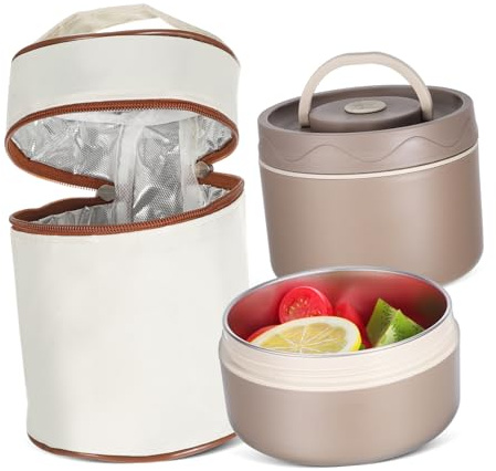 BESTYASH Contenitore Termico Per Alimenti Con Doppie Scatole Per Pranzo Borsa Portatile Coperchio Tenuta Stagna Per Conservazione Di Cibo Caldo Snack e Zuppe