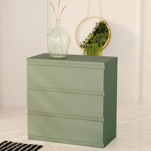 Forte EDMORE Kommode 70 80, Moderne Kommode mit 3 Schubladen, Holzwerkstoff, Salbei, 77,2 cm breit x 79,8 cm hoch x 42,2 cm tief