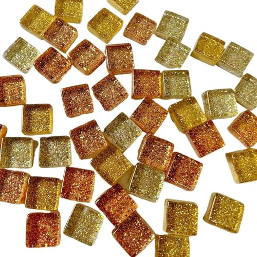 Mosaiksteine 50 Stück Glas-Mosaikfliesen in verschiedenen Farben, handgefertigte Kristall-Kreativmaterialien, DIY-Handwerk, Abendessen, Mini-Mosaikfliesen(Dazzling gold)
