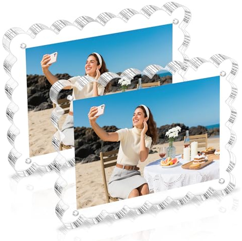 DAWNTREES Lot de 2 cadres photo magnétiques transparents en acrylique – 18 x 13 cm – Double face – Idéal pour bureau, étagère – Design épuré sans cadre