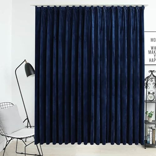 Tenda oscurante con ganci in 100% poliestere velluto, blu scuro, 290 x 245 cm, protezione dalla luce per finestre, camera da letto e soggiorno, extra durevole e facile da pulire