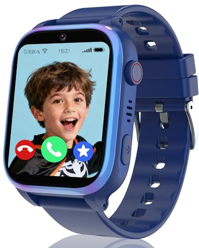 Montre Connectée Enfant 4G, Montre Intelligente Enfant avec Appel SOS, Chat Vidéo, WIFI GPS Localisation, Mode Classe, Contacts, Réveil, Sommeil, Jeux, IP68 Montre Garcon Cadeau d'anniversaire de Noël