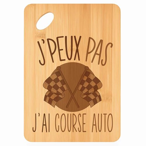 Planche à Découper Course Automobile Voiture j'Peux Pas - Plateau Apéro en Bambou Cadeau Gravé pour Homme Femme Cuisine Barbecue