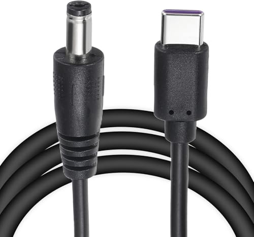 sourcing map 6.6FT USB C to DC PD Power Fast Charging Cable, 5.5x2.1mm 27W/9V DC Power Cable, Type C Input 3A Adapter Jack Converter for Router, Camera, TV Box, Desk Lamp(Black)