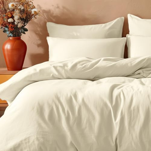Ensemble de Parure de draps 5 Pieces Unie en pour Un lit 2 Personnes 140 x 190 cm 1 drap housse + 1 drap plat +2 taies d'oreiller + 1 taie de traversin 100% Coton 57 Fils HAUTE QUALITE (BEIGE)