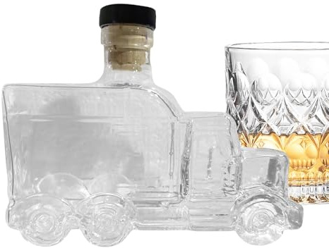 Botella decantadora para whisky medio camión - Tapón para contenedor de licor de 375 ml, para alojar brunch, bar, cocina para bodas, cumpleaños, vasos decorativos para el hogar | Dispensador de licor