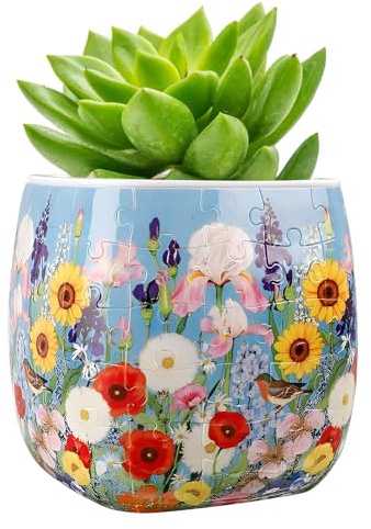 Plastic Puzzle Planter DIY Flower Pot for Succulents and Cactus Unique Decorative Home Accent for Indoor Plants Crafts Art Jigsaw Puzzle Adults Women and Men Gifts Home Decor and Hobbies(Style 3)