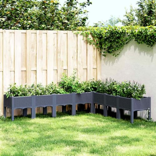 Jardinière surélevée, parterre de fleurs, jardinière avec pieds, gris bleu, 200 x 160 x 42 cm, en polypropylène, pour jardinerie, terrasse, balcon, jardin d'hiver