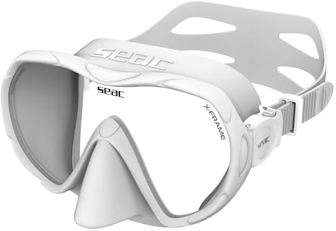 SEAC X-Frame - Rahmenlose Silikon-Tauchmaske mit einzelner gehärteter Glaslinse | Klare Sicht und Stabilität unter Wasser, geringes Volumen | Zum Tauchen und Schnorcheln - Made in Italy