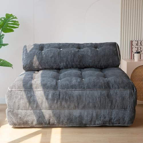 MAXYOYO Vikbar bäddsoffa, konvertibel sovstol med kudde, madrass med ryggstöd, bärbar stol-säng-bekväm golvsoffa, lounge för vardagsrum, sovrum, antracit, dubbel
