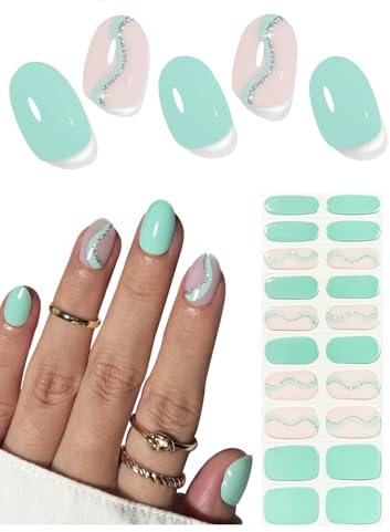 Autocollant Ongle Gel UV, Bleu aigue-marine 20pcs Bandes d'ongles en Gel Semi durcis pour Nail Art DIY