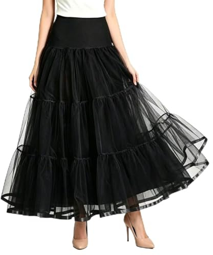 Women's petticoats for under dress Long, A-line Ankle Length Tulle Ruffled Slips Crinoline Underskirt for Dresses, White and Black Puffy Under Skirt for Wedding Prom Evening Gowns Plus Size S-XL