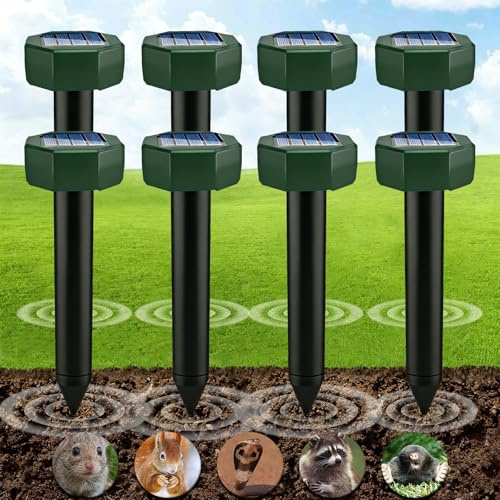 Anti Taupes Ultrasons, 8 Pièces Répulsif Taupes Ultrasons Solaire,Chasse Taupe Ultrason Solaire, Répulsif Serpent Ultrason, Répulsif Taupe, Chasse TaupeSolaire, Répulsif pour Anti Taupe